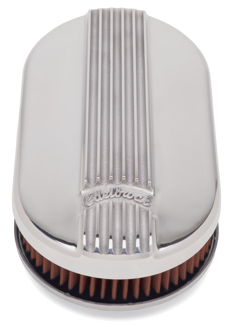 Edelbrock 4115 Air Cleaner Classic Series Oval Aluminum Top Cloth Element 17.5 in x 9.35 in x 3.9