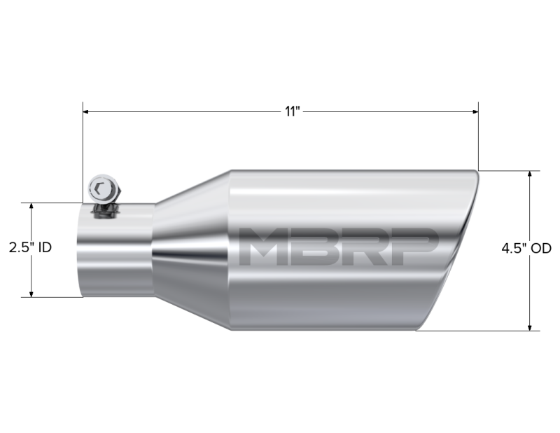 MBRP T5160 Exhaust Tip - T304 Stainless Steel SW Angle Rolled End Tip; 2.5 " ID; 4.5" OD; 11" length | T304 Stainless