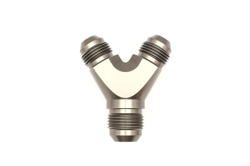 DeatschWerks 8AN Male Flare + 8AN Male Flare to 10AN Male Flare Y Block Fitting