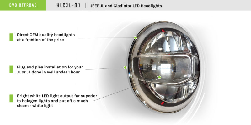 DV8 Offroad 2018+ Jeep Wrangler JL/Gladiator LED Projector Headlights - #HLCJL-01