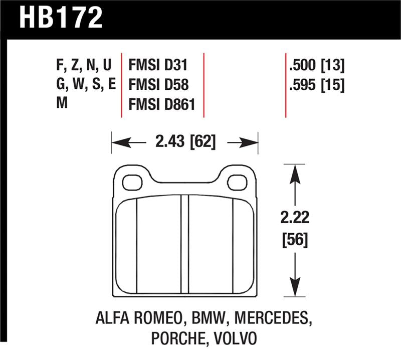 Hawk HB172F.595 Brake Pads HPS