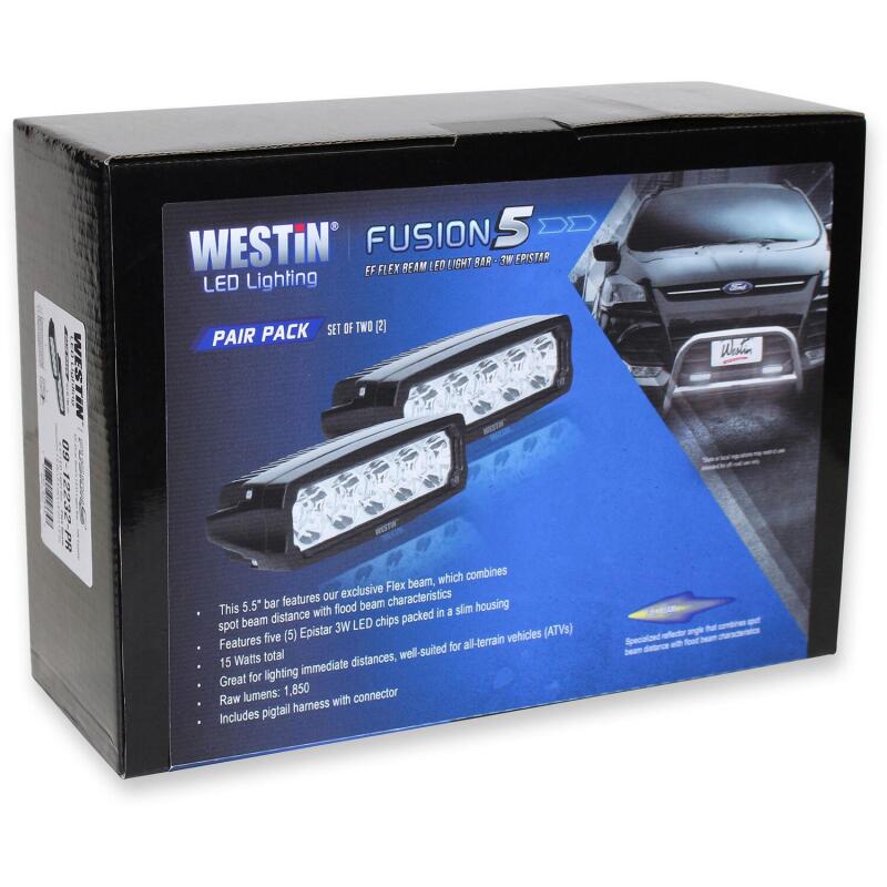 Westin 09-12232-PR Fusion5 LED Light Bar Single Row 5.5 inch Flex with 3W Epistar (Set of 2) Black