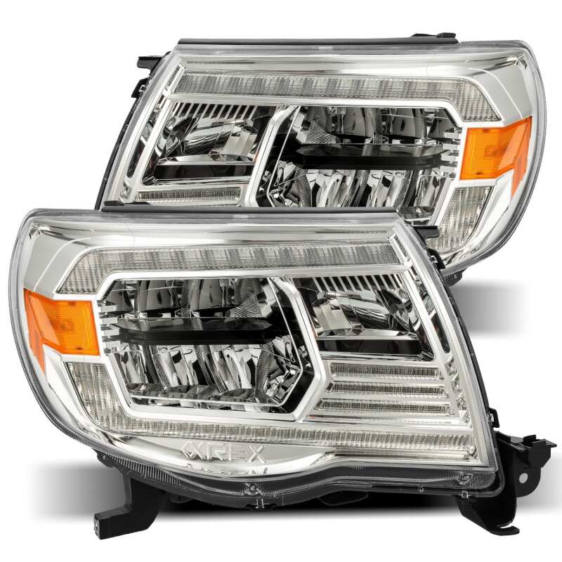 AlphaRex 880734 05-11 Toyota Tacoma LUXX Crystal Headlights Plank Style Chrome with Activation Light/DRL