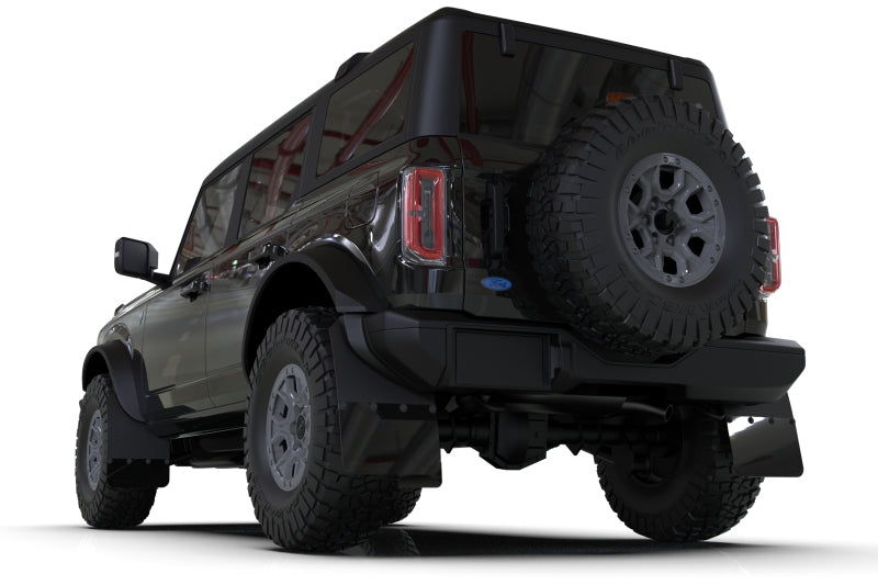 Rally Armor Mud Flaps - 2021-2025 Ford Bronco - RAL Hybrid Blk Flap/Met. Blk - #MF85-RB-PL-MBK