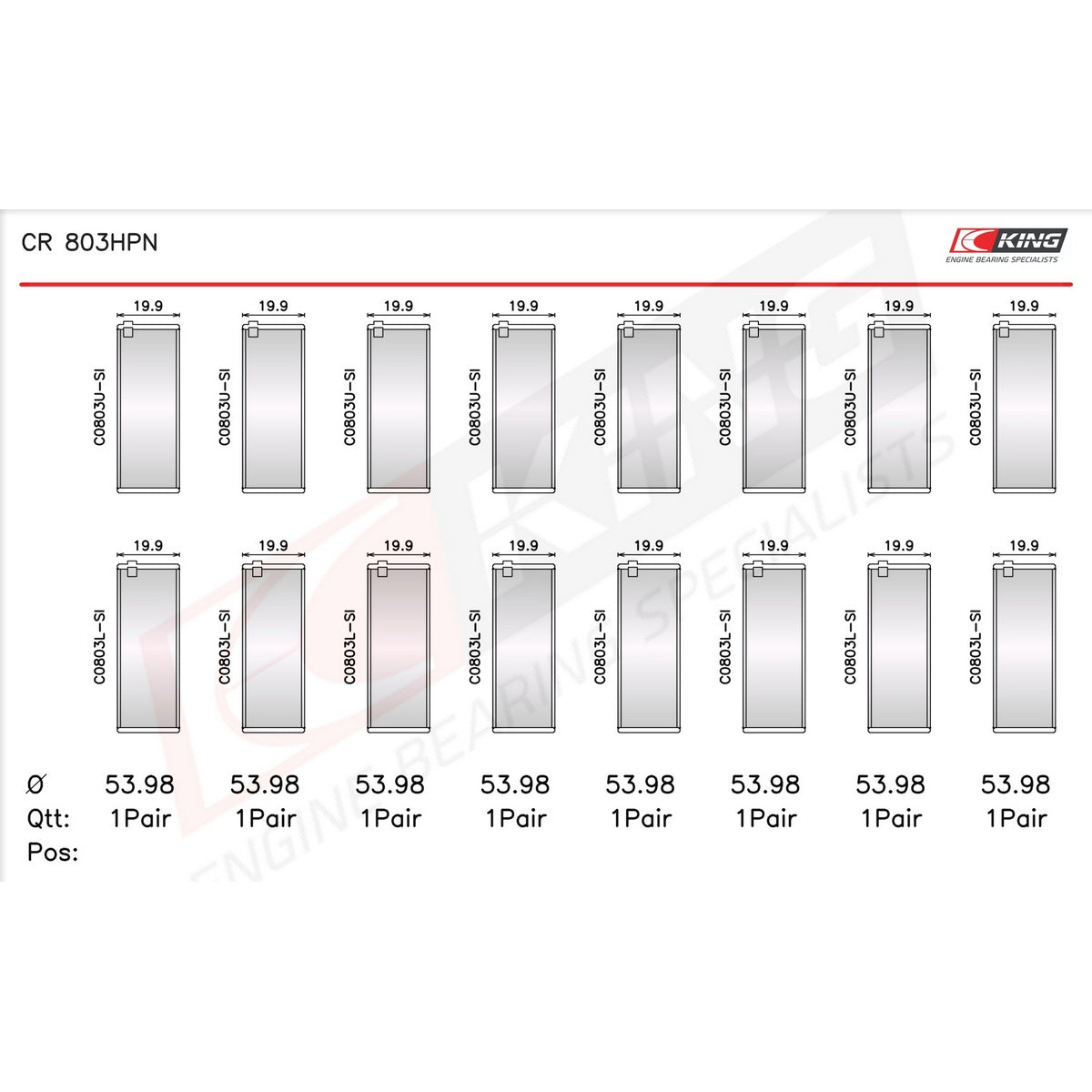 King Chevrolet SBC 265CI 283CI 327CI Racing Bi-metal Rod Bearing Set CR 803HPN 010 - Fits Chevrolet, GMC, Pontiac