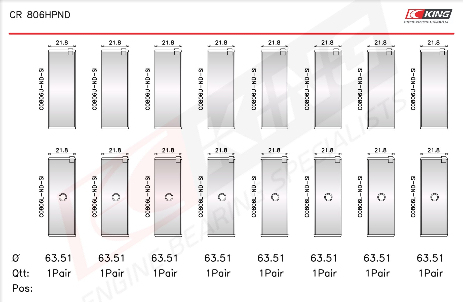 King Chrysler 361CI 383CI Racing Bi-metal Rod Bearing Set CR 806HPND-STD - Fits Dodge, Plymouth, Chrysler