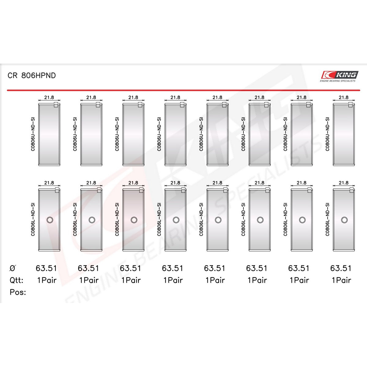King Chrysler 361CI 383CI Racing Bi-metal Rod Bearing Set CR 806HPND-STD - Fits Dodge, Plymouth, Chrysler
