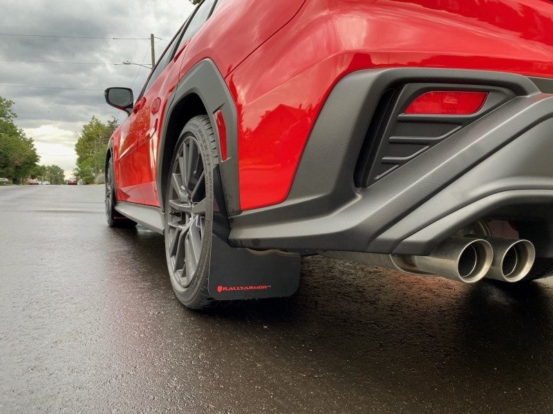 Rally Armor UR Mud Flaps - 2022-2025 Subaru WRX - Black/Red Logo - #MF92-UR-BLK/RD
