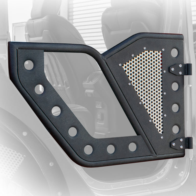 DV8 Offroad Jeep 18+ Wrangler JL / 20+ Gladiator JT Rear Rock Doors w/ Perforated Aluminum Mesh - #RDJL-01R