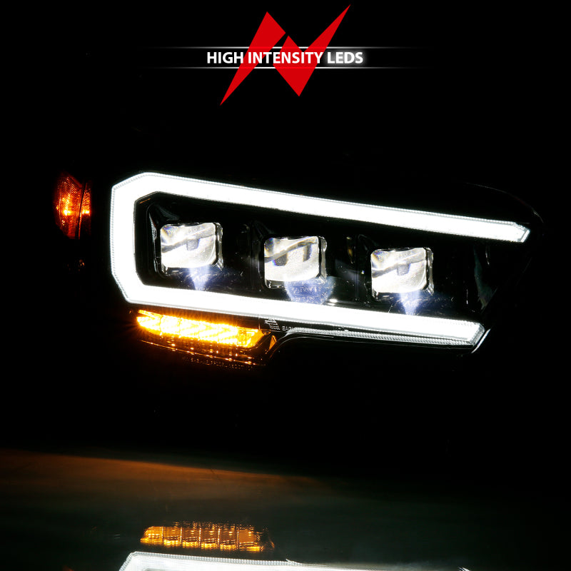 ANZO 2016-2023 Toyota Tacoma LED Projector Headlights Plank Style Black w/ Amber