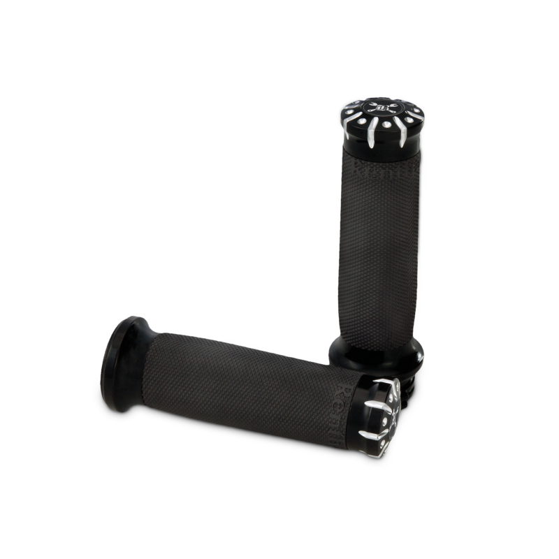 Burly Brand B16-1008BM Dual Cable Hawk Billet Grips Black Machined for 1982-2017 Harley-Davidson Models