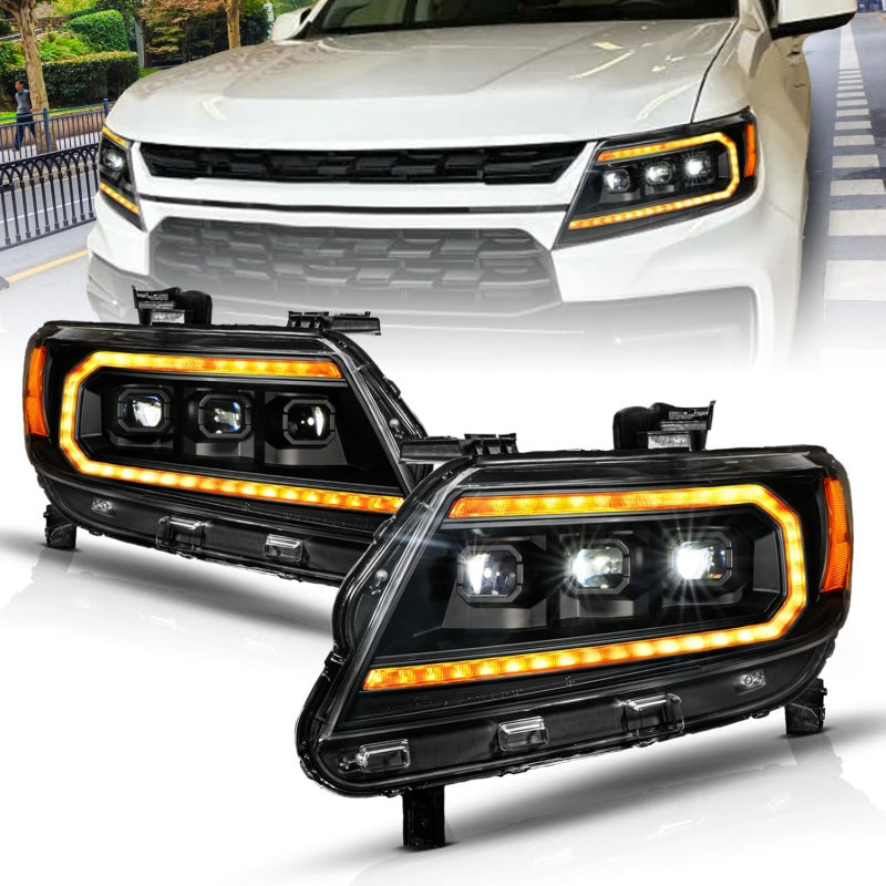 ANZO 15-22 Chevy Colorado Full LED Headlights w/ Initiation (Amber DRL) - Black