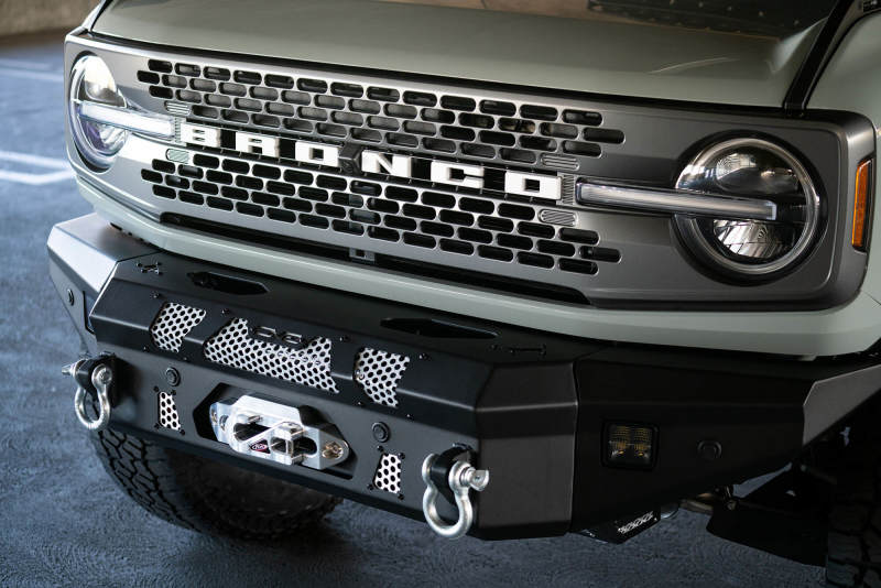DV8 Offroad 2021+ Ford Bronco Front Bumper Winch Capable w/ Optional Bull Bar/Aux Light Opening - #FBBR-01