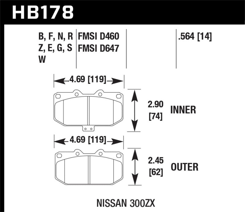 Hawk Performance HB178G.564 DTC-60 Motorsport Brake Pads