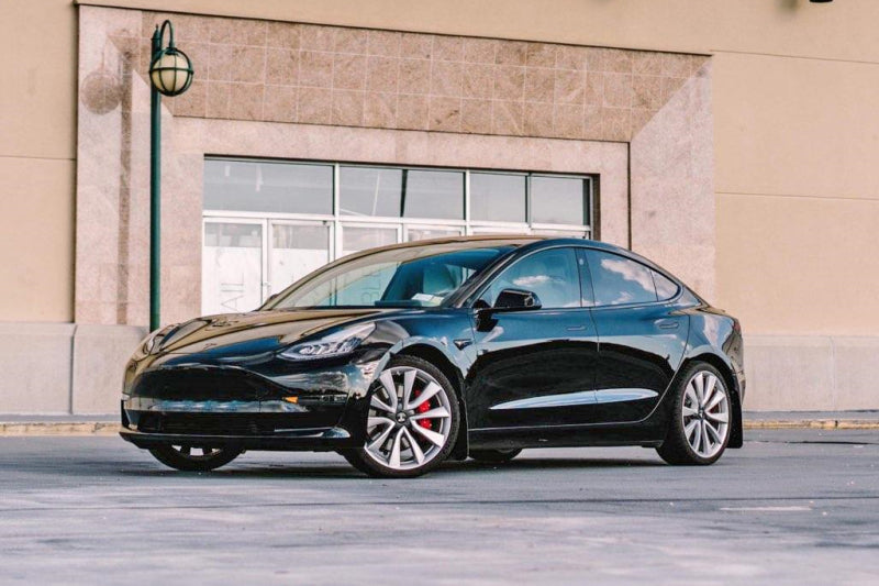 Rally Armor UR Mud Flaps - 2017-2023 Tesla 3 - Black/White Logo - #MF62-UR-BLK/WH