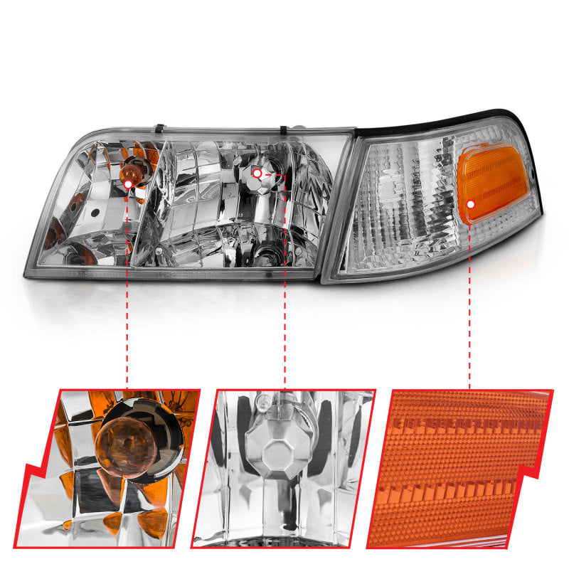 ANZO 1998-2011 Ford Crown Victoria Crystal Headlight Chrome With Bumper Light (OE)