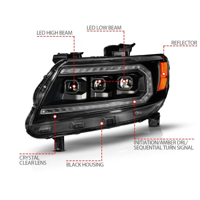 ANZO 15-22 Chevy Colorado Full LED Headlights w/ Initiation (Amber DRL) - Black