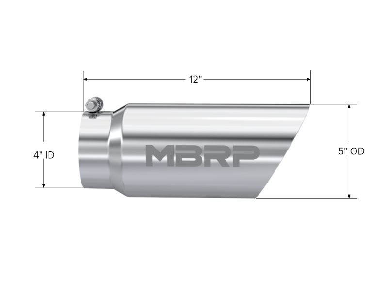 MBRP T5053 Exhaust Tip - 5" OD Dual Wall Angled 4" inlet 12" length | T304 Stainless