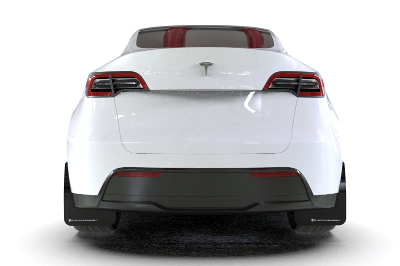 Rally Armor UR Mud Flaps - 2020-2026 Tesla Y - Black/White Logo - #MF72-UR-BLK/WH