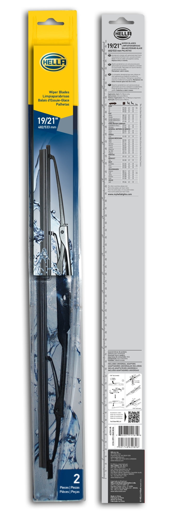 HELLA 9XW398114019/21 Standard Wiper Blade 19in/21in Pair