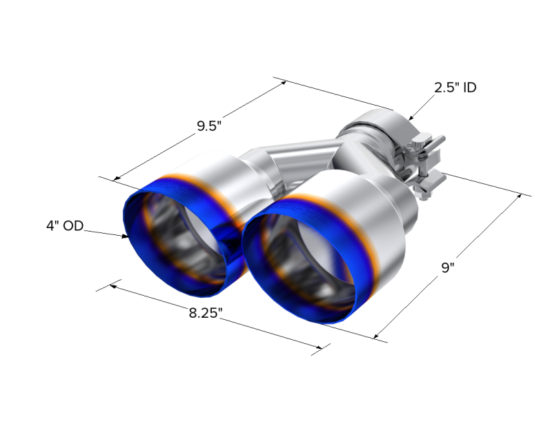 MBRP Burnt End Tip 2.5 ID Dual 4 OD Out 9.55 length Single-Wall Pass