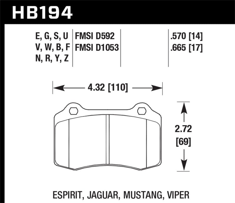 Hawk Performance HB194V.570 DTC-50 Motorsport Brake Pads