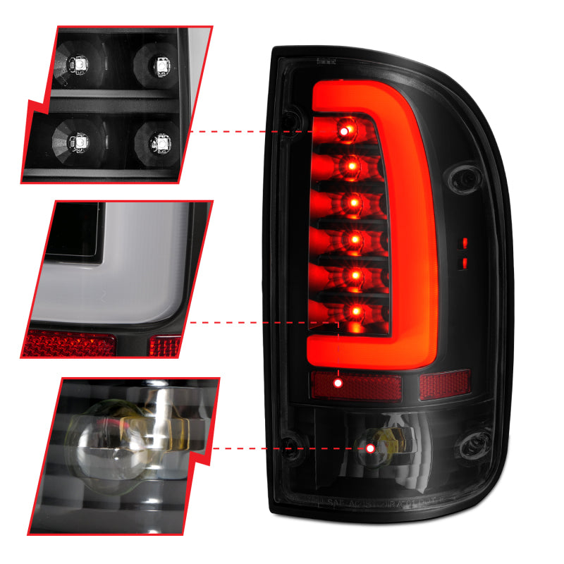 ANZO 1995-2004 Toyota Tacoma LED Taillights Black Housing Smoke Lens (Pair)