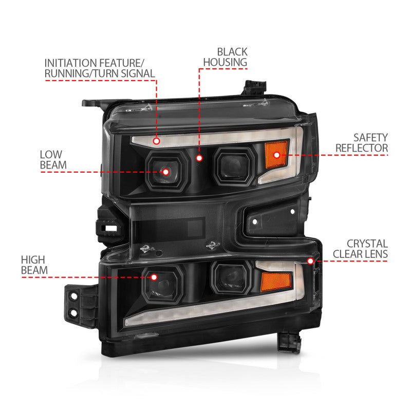 ANZO 2019-2022 Chevrolet Silverado 1500 LED Projector Headlights - Driver Side
