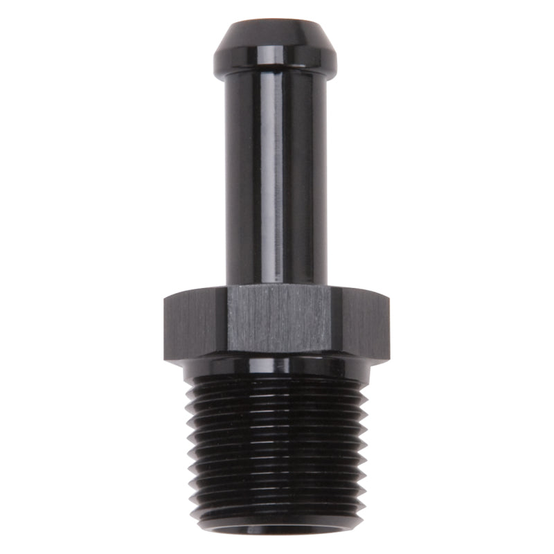 Edelbrock 8117 Hose End Straight 3/8 in NPT to 3/8 in Barb Black Anodized