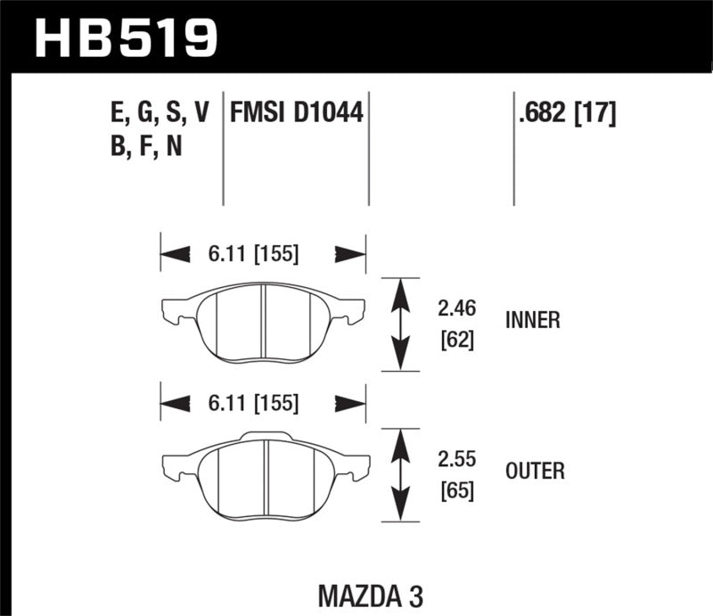 Hawk Performance HB519F.682 HPS Performance Street Brake Pads