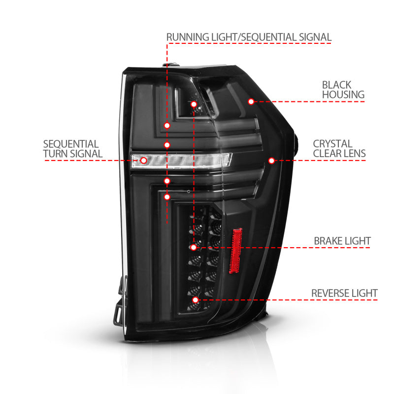 ANZO 21-26 Chevy Suburban/Tahoe Full LED Tail Lights SeqSig Black - Pair