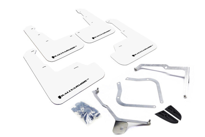 Rally Armor UR Mud Flaps - 2015-2021 Subaru WRX / WRX STI - White/Black Logo - #MF32-UR-WH/BLK