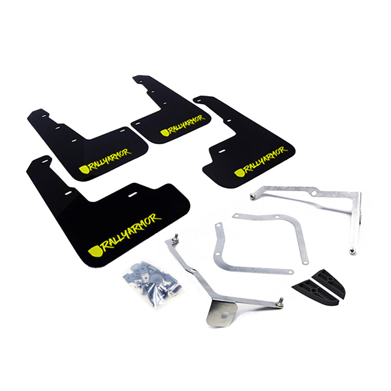 Rally Armor UR Mud Flaps - 2015-2021 Subaru WRX / WRX STI - Black/Green Logo - #MF32-UR-BLK/CGN-X