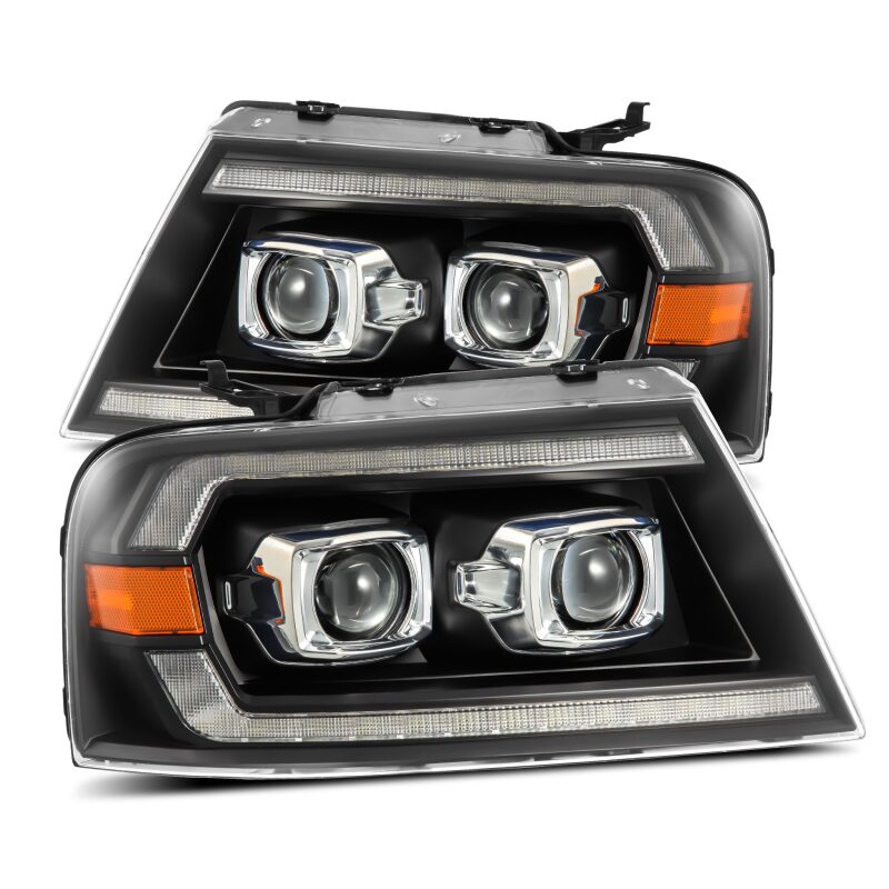 AlphaRex 880131 04-08 Ford F-150 (No 2004 Heritage) LUXX-Series LED Projector Headlights Alpha-Black with Activation Light / Sequential Signal