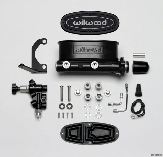 Wilwood HV Tandem M/C Kit w L/H Bracket & Prop Valve - 1 1/8in Bore Black - #261-13270-BK