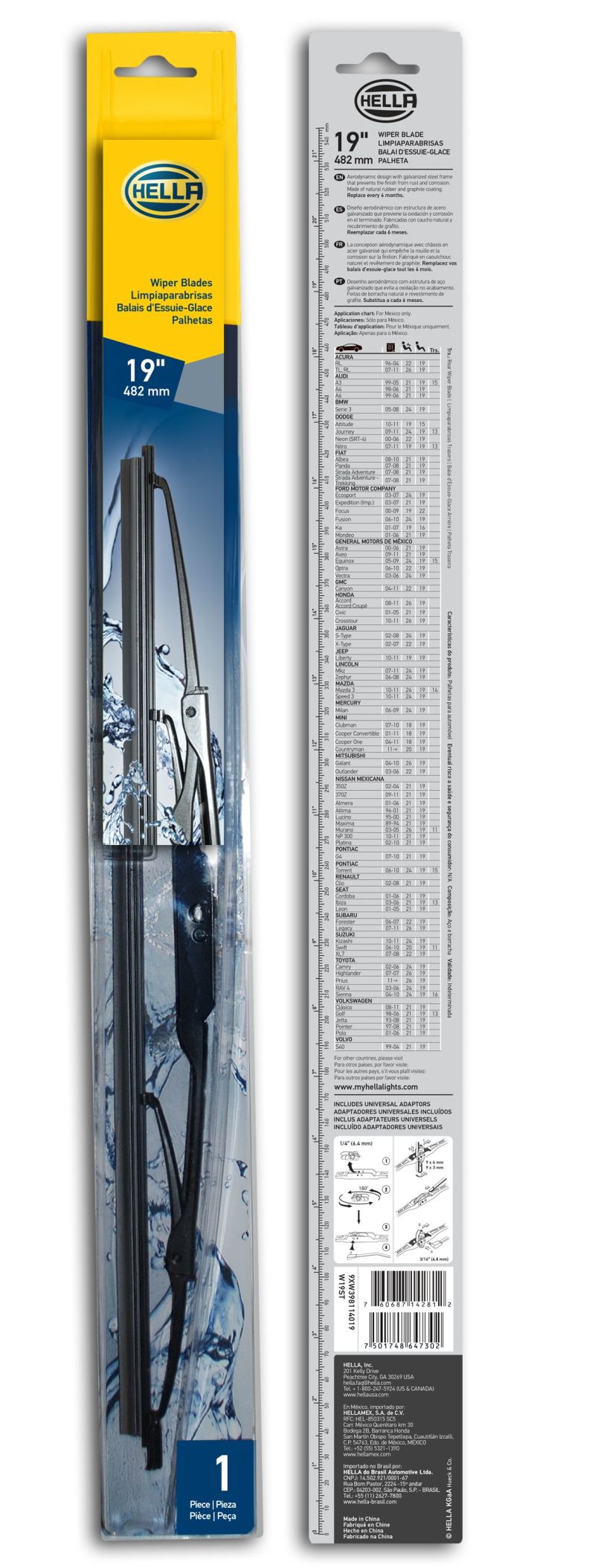 HELLA 9XW398114019 Standard Wiper Blade 19in Single