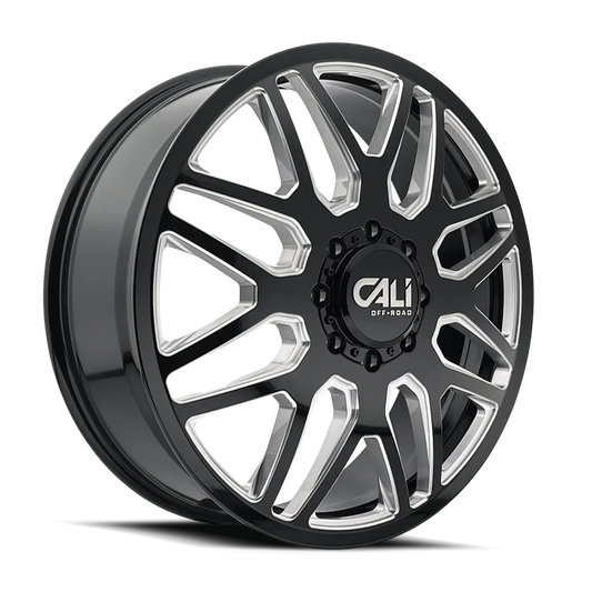 Cali Off-Road Invader Dually Front 24x8.25 8x210 115mm Gloss Black Milled Wheel 9115D-24879BMF115