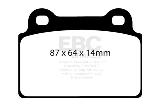 EBC 08-16 Mitsubishi Lancer Evo 10 2.0 Turbo (1 piece rotor) Yellowstuff Rear Brake Pads DP41985R