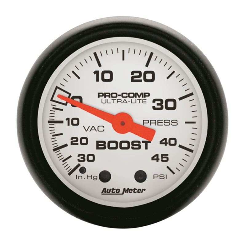 AutoMeter 5708 Phantom 52mm 30in Hg Vacuum / 45 PSI Mechanical Vacuum/Boost Gauge