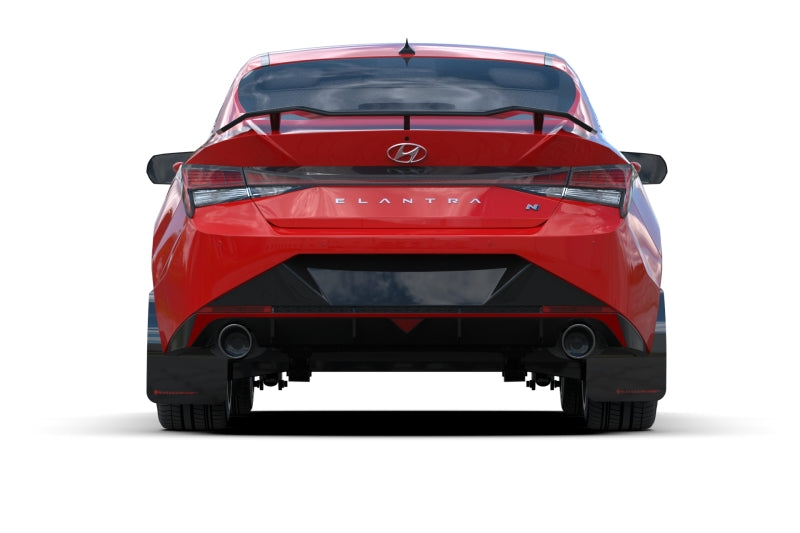 Rally Armor UR Mud Flaps - 2021-2023 Hyundai Elantra, 2022-2023 Hyundai Elantra N - Black/Red Logo - #MF79-UR-BLK-RD