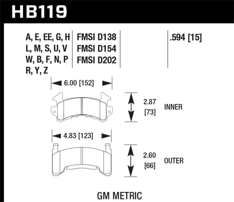 Hawk Performance HB119U.594 DTC-70 Motorsport Brake Pads
