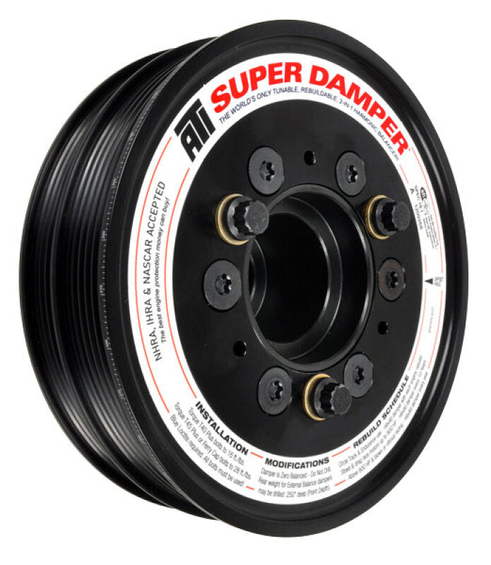 ATI Performance Products 918055 Super Damper Harmonic Balancer 6.78 in Aluminum 6/4 Groove with A/C Pulley for 2015-2027 Ford F-150 (5.0L Coyote)