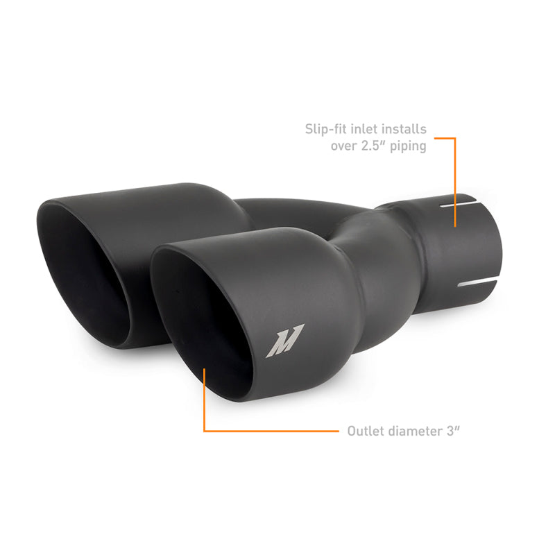 Mishimoto Dual Offset Tips 2.5in Inlet 3in Outlet Slash Cut - Black - #MMEXH-TIP-FSTBK