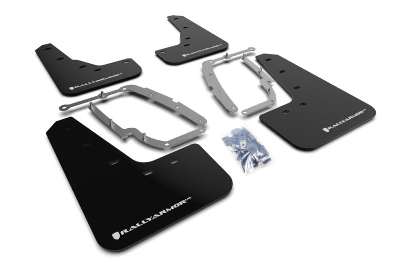 Rally Armor UR Mud Flaps - 2017-2023 Tesla 3 - Black/White Logo - #MF62-UR-BLK/WH