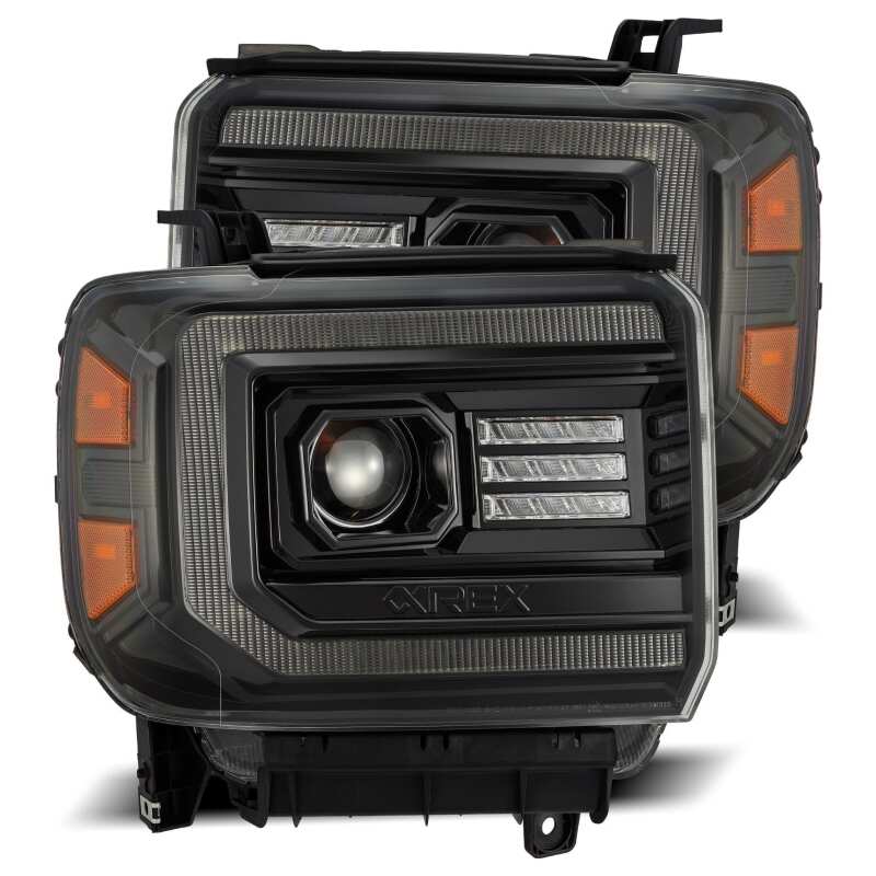 AlphaRex 880614 14-18 GMC Sierra LUXX LED Projector Headlights Plank Style Alpha Black w/Activation Light/Sequential Signal/DRL