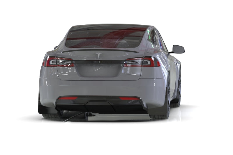 Rally Armor Mud Flaps - 2021-2026 Tesla S - RAL UR Blk Flap/Met. Blk Logo - #MF101-UR-BLK-MBK