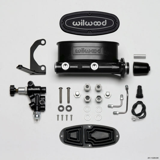 Wilwood HV Tandem M/C Kit w L/H Bracket & Prop Valve - 1in Bore Black - #261-13269-BK