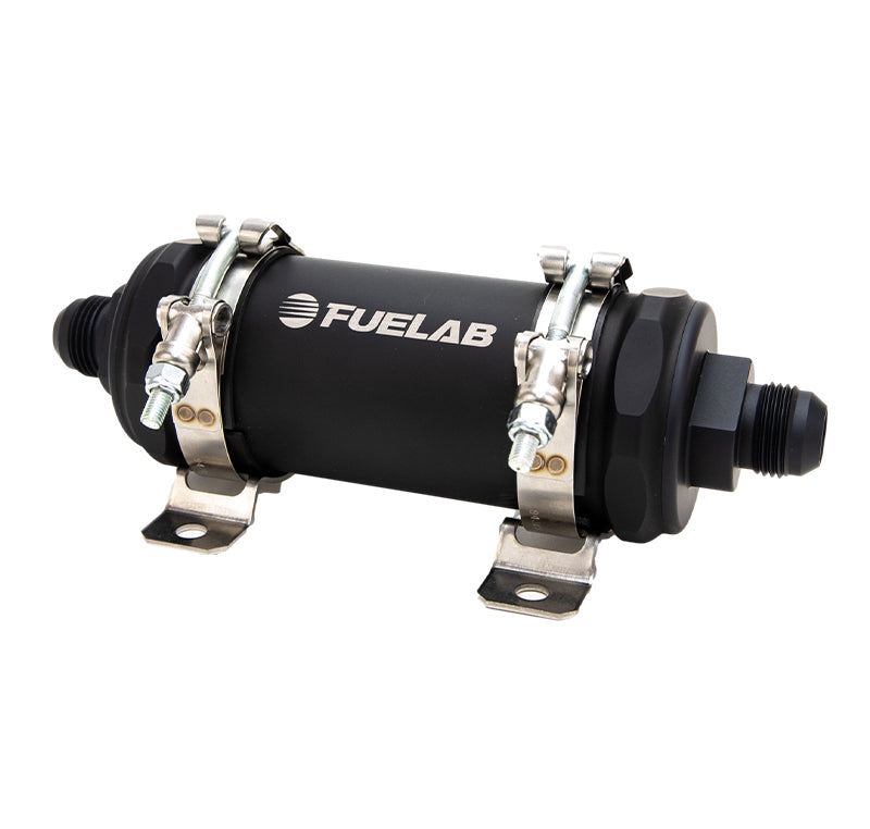 Fuelab 86824 PRO Series In-Line Fuel Filter (10gpm) -12AN In/-12AN Out 100 Micron Stainless - Matte Black