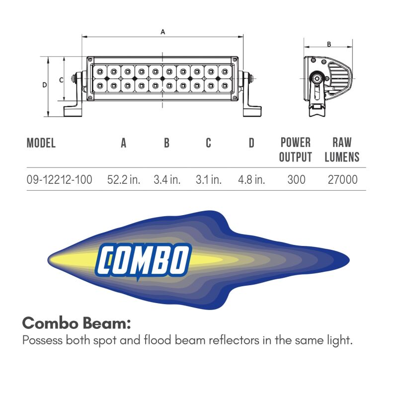 Westin 09-12212-100C B-FORCE LED Light Bar Double Row 50 inch Combo with 3W Cree Black