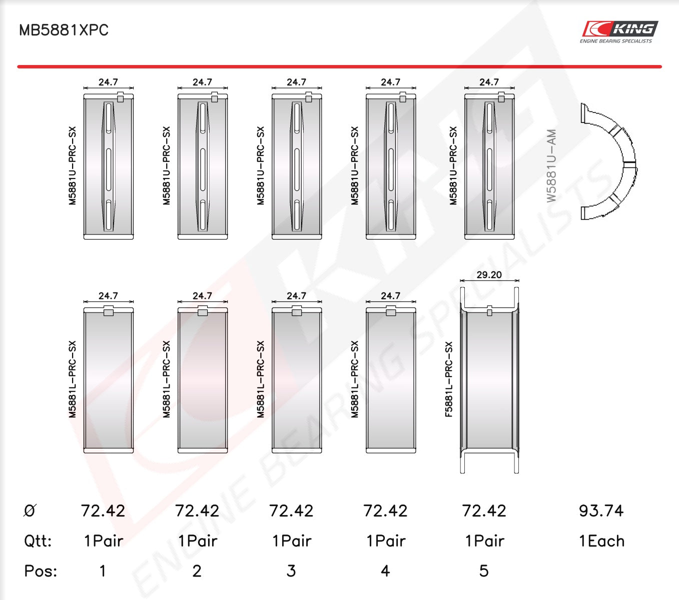 King Ford Godzilla 7.3L - Coated XPC Racing Main Bearings Set MB5881XPC-STD - Fits Ford, Blue Bird